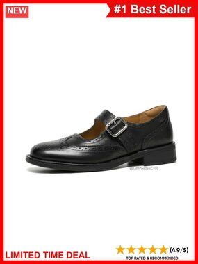 Calfskin Wingtip Oxford Mary Jane Shoes Hook Loop Low Heel